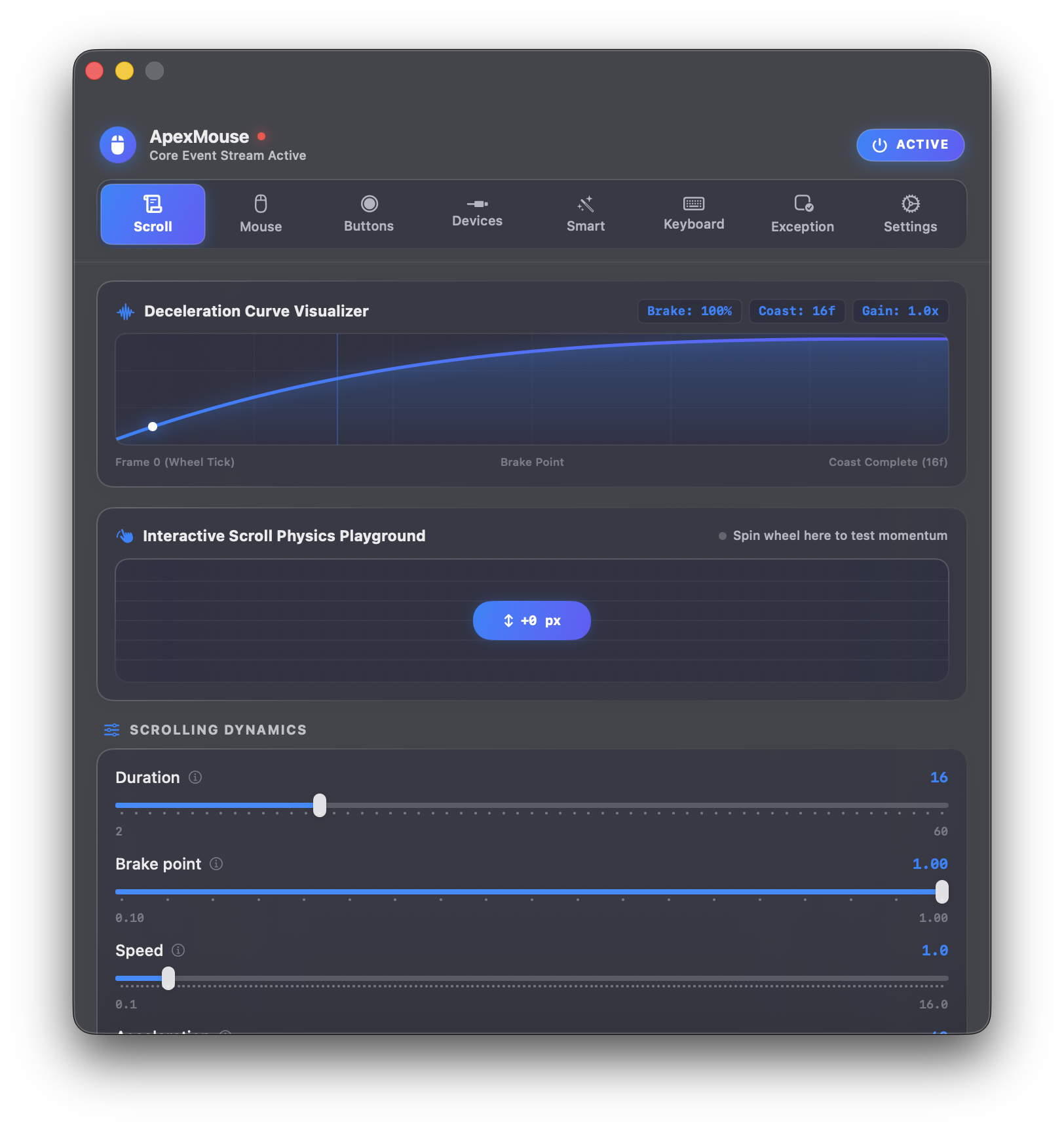 ApexMouse Deceleration Physics Interface