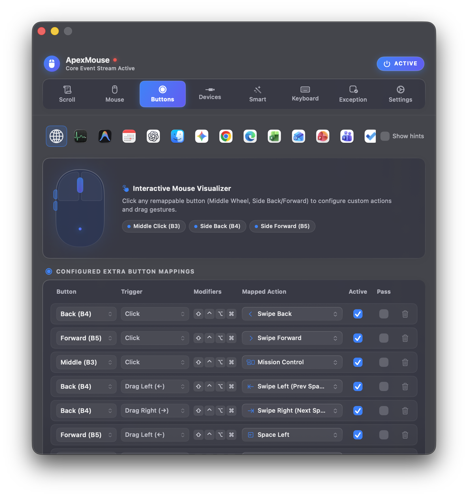 Button and Gesture Remapping Settings