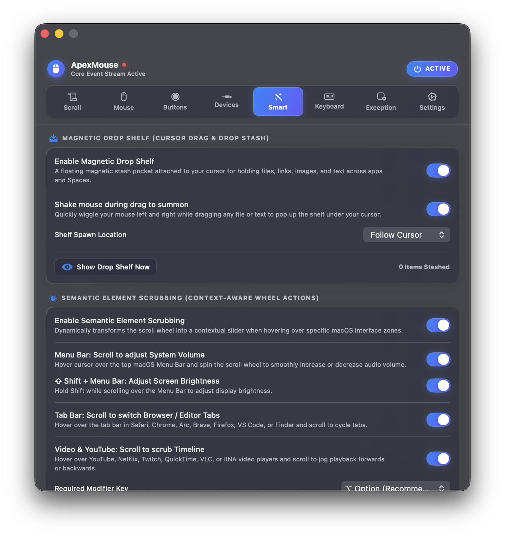 Smart Features and Magnetic Drop Shelf Settings